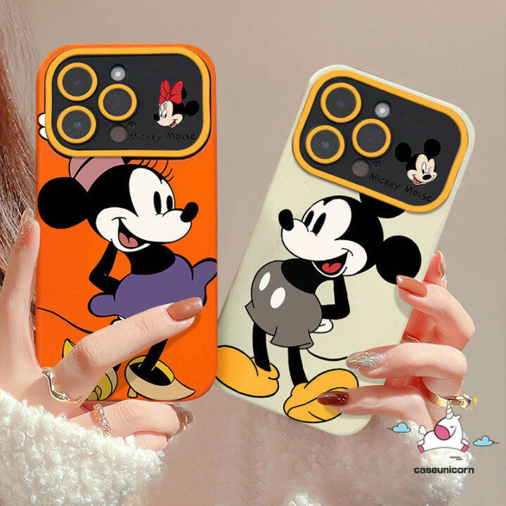 เคสการ์ตูนคู่รักเข้ากันได้กับ-iphone-13-xr-7plus-11-14-15-12-pro-max-7-8-6-15-6s-plus-se-2020-x-xs-max-เคสกรอบแว่นหน้าต่างมินนี่เมาส์แฮปปี้มิกกี้น่ารัก