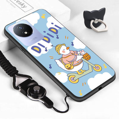 GGK เคสสำหรับ Vivo โทรศัพท์ดีไซน์แหวนใส่นิ้ว Y02A,เคสซิลิโคนนิ่มลายการ์ตูนเป็ดเด็กผู้หญิงเด็กผู้ชายเด็กผู้หญิงกันกระแทกกรอบด้านหลังโทรศัพท์ป้องกัน TPU