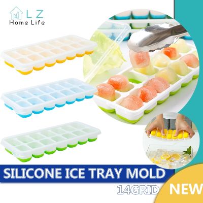 Reusable 14 Cavity Ice Cube Tray Silicone Creative Ice Box  Silicone Cooler Ice Mold with Lid Fruit Juice Freezer Box Ice Maker Ice Cream Moulds