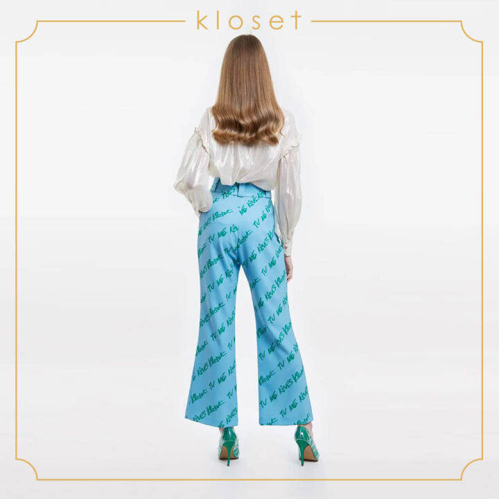 kloset-printed-high-waist-trousers-aw19-p013-กางเกงแฟชั่น-กางเกงผ้าพิมพ์-กางเกงเอวสูง