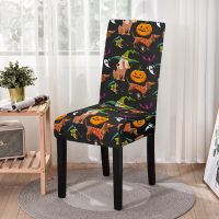 New Halloween Chair Covers Dining Room Strech Elastic Pumpkin Print Chair Slipcover Elastic Cover for Kitchen Stools Party Decor Sofa Covers  Slips