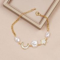 Vintage Korean Style Titanium Steel Star Moon Pearl Bracelet Chic and Timeless Girls Accessory Anime Charms Bangles for Women