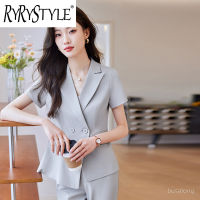 RYRYSTYLE 2023ใหม่กางเกงสูทมืออาชีพแขนสั้นสำหรับผู้หญิงเสื้อเบลเซอร์9088สำหรับสัมภาษณ์