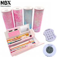 NBX Circular Kawaii Pencil Cases Multi-function Quicksand Creative Pen Box Students School Supplies Anime Stationery Girl Boy