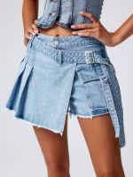 Cider Denim Pleated Belted Shorts