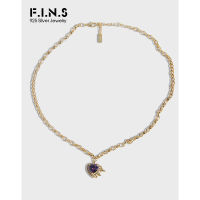 F.I.N.S Luxury Purple Zirconia S925 Sterling Silver Pendant Necklace Link Chain Clavicle Necklace Wedding Fine Jewelry Accessory