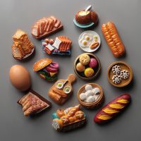 【YF】◑  3d fridge refrigerator food Baguette bread egg Bread basket toast hamburger decoration collection gift