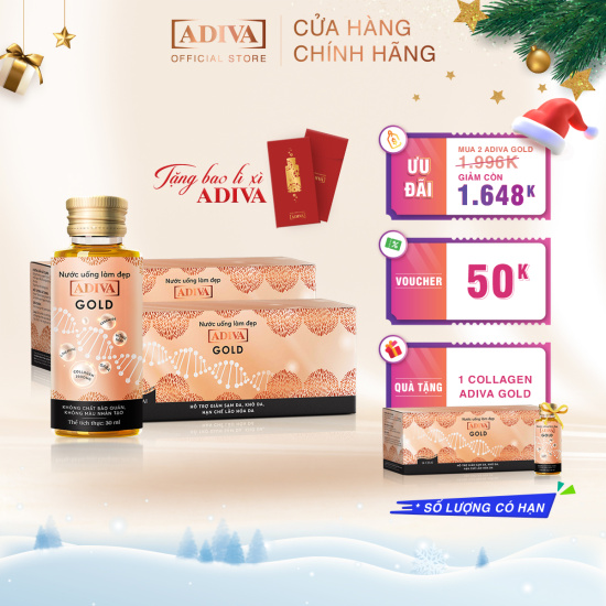 Combo 2 hộp nước uống làm đẹp collagen adiva gold 14 lọ tặng 1 hộp nước - ảnh sản phẩm 1