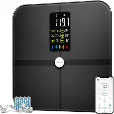 Body Fat Scale, Posture Extra Large Display Digital Bathroom Wireless Weight Scale Composition Analyzer with Heart Rate Heart Index &amp; Body Shape Index with Free APP 400Lb Black