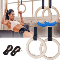 ยิมนาสติกแหวนโ Home Gym Rings Birch Wood Gymnastic Rings Exercise Strength Training Rings with Adjustable Buckles Straps Cross Fitness