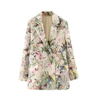 Kayleigh Spring Autumn Women Fashion Office Wear Floral Print Blazer Coat Vintage Long Sleeve Pockets Female Outerwear Chic Tops Women Clothing