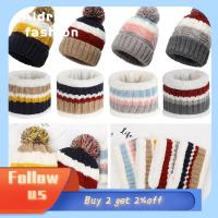 ALDRICH FASHION Girl Boy Cold Protection Winter Warm Hat Scarf Sets Knitted Cap Suit Pompon Hats Striped Woolen Caps