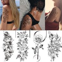 CROSKI ผู้ชาย DIY ดอกโบตั๋น Tatouage Temporaire กันน้ำสำหรับร่างกายแขนขาสติกเกอร์ศิลปะร่างกายรอยสักปลอมสีดำดอกไม้รอยสักชั่วคราว