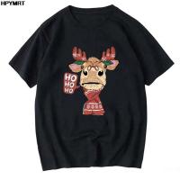 Merry Christmas และ Happy ปี Tee สำหรับชายการ์ตูนสัตว์พิมพ์เสื้อแขนสั้น Tshirt Tops Harajuku กราฟิกชายเสื้อยืดเสื้อผ้า