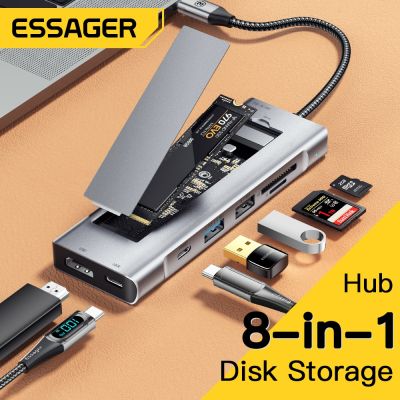 Essager ที่เก็บข้อมูล USB ฮับกับ8-In-1 USB Type-C To HDMI-Compatible แท่นวางคอมพิวเตอร์ Station สำหรับแมคบุ๊กโปรแอร์ M1 M2 Feona