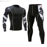 Mens Sports tights Sportswear Thermal underwear rashguard kit gym Wears Leggings Running Tracksuit 2 pc set Compression male