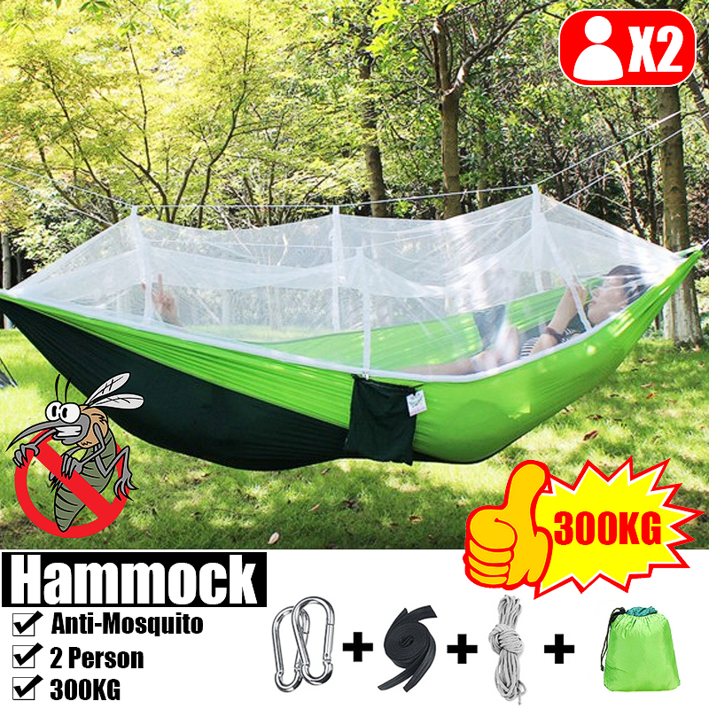 Outdoor Camping Double Mosquito Net Hammock Tent Chair Nylon Hanging Bed Swing 