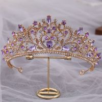 ☏♣☍ DIEZI Luxury Elegant Purple Pink AB Crystal Flower Tiara Crown For Women Bridal Bride Queen Headbands Hair Wedding Accessories