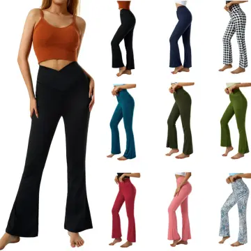 Women Crossover Split Pants Bootcut Yoga Pants High Waisted Full
