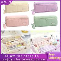 BNLO สีทึบทึบ กระเป๋าใส่ปากกา ช่องเปิดขนาดใหญ่ ของขวัญสำหรับนักเรียน กล่องปากกา คาวาอิ จุได้มาก กระเป๋าเก็บเครื่องเขียน อุปกรณ์สำนักงานโรงเรียน