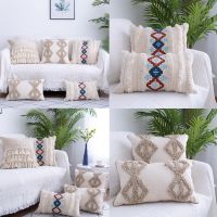 Boho Embroidered Ethnic Tufted Pillow Cotton Woven Cushion Tribal Pillow for Living Bedroom Sofa Decoration Home Textile Item