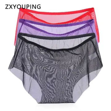 Women's Underwear Transparent Lace Ultra Thin Mesh Mid Waist Large Size Hot  Briefs