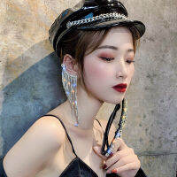 ต่างหูแบบยุโรปและอเมริกาที่โอ้อวดเกินจริงต่างหูพู่ยาว rhinestone แบบอสมมาตรEuropean and American exaggerated earrings fashionable asymmetrical rhinestone long tassel earrings