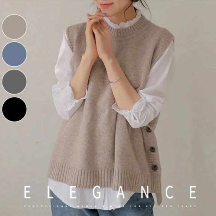 Korean Style Autumn Tank Top Sleeveless knitted Sweater Vest  Lazadavn