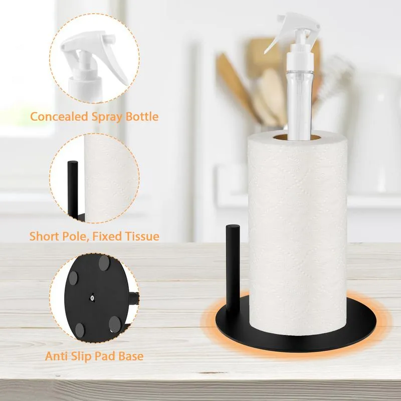 Kitchen Paper Towel Holder with Spray Bottle Stainless Steel Non-Slip Base  Stand