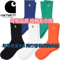 2023แท้ Carhartt Carhartt แบบอเมริกันผ้าเช็ดตัวหนาที่ด้านล่างของสีบริสุทธิ์การปักโลโก้การเคลื่อนไหวสูงถุงเท้าผู้ชาย