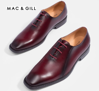 Mac&amp;Gill รองเท้าหนังแท้แบบสวมทางการคลาสสิก Plain Square Toe Derby in Patina Leather Import from ITALY