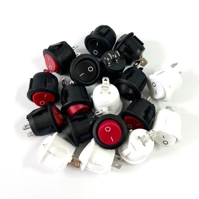 6Pcs 20mm Diameter Round Rocker Switches Black Mini Round Black White Red 2 Pin ON-OFF Rocker Switch KCD1-105
