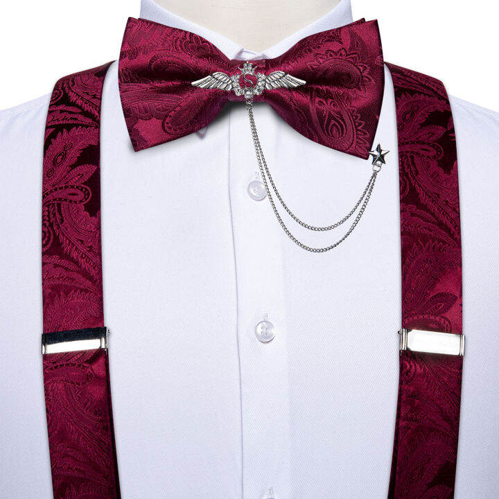 mens-suspenders-ผ้าไหมลายยืดหยุ่นปรับ-y-shape-ces-bowtie-เข็มกลัดชุดสำหรับกางเกงกางเกง-clip-on-blue-man-suspender