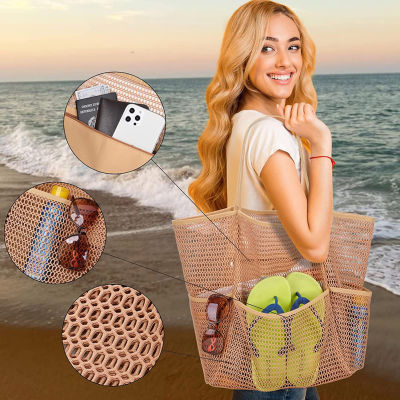 Hot Mesh Beach Tote กระเป๋าขนาดใหญ่สำหรับผู้หญิงหลายกระเป๋าไหล่กระเป๋าถือ Travel Shopper ว่ายน้ำกันน้ำสระว่ายน้ำกระเป๋า2023