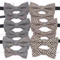 Classic Parent-Child Plaid Striped 50%Wool Cashmere Bowtie Sets Soft Kids Pet Men Butterfly Party Dinner Wedding Suit Accessory Boys Clothing