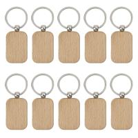 10 Pack Blank Wooden Key Chain Unfinished Wood Pendant Blanks with Keyrings for EDC Tags DIY Key Craft Supplies