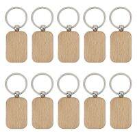 10 Pack Blank Wooden Key Chain Unfinished Wood Pendant Blanks with Keyrings for EDC Tags DIY Key Craft Supplies