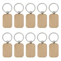 10 Pack Blank Wooden Key Chain Unfinished Wood Pendant Blanks with Keyrings for EDC Tags DIY Key Craft Supplies