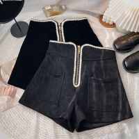 [COD] Suede design womens autumn 2022 new Korean version casual all-match high waist velvet wide-leg hot