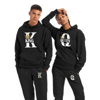 2022 Mens King Queen Print Hoodies Set Womens Uni Lover Couples Hooded Tops and Sweatpant Sport Solid Jogging Suit for Male