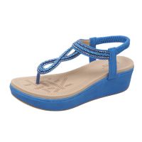 COD สินค้าแฟชั่นWomen T-strap Flip Flops Sandals Womens Bohemia Summer Blue Beach T-Strap Flat Sandals Cswf