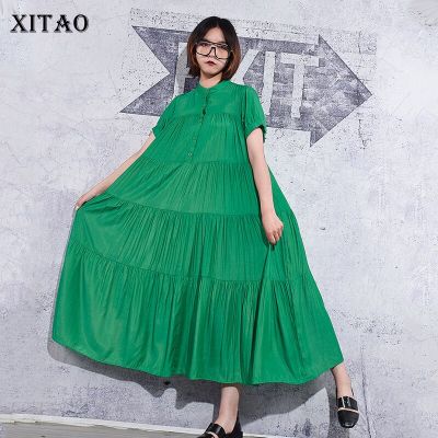 XITAO Dress Pleated Hem Fashion  Women Goddess Fan Casual Solid Color Dress