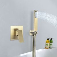 304 Stainless Steel Brushed Gold Square Rainfall Shower Head Bathroom Concealed Cold And Hot Mixer Taps Bathtub Shower Tap Showerheads