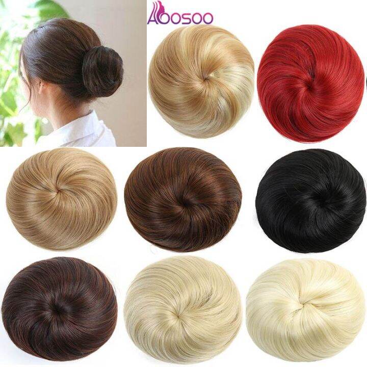 aoosoo-เครื่องประดับศีรษะสำหรับผู้หญิงมี9สีผมมวยสีบลอนด์สีน้ำตาลไฟเบอร์อุณหภูมิสูงแฮร์พีซแบบมวยผมโดนัทสังเคราะห์