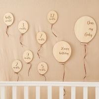 Baby Wooden Balloon Milestone Newborn Birth 1-12 Month Card Birthday Gift Toddler Wooden Commemorativenir Photography Prop Toy Colanders Food Strainer