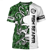 Fish reaper fishing green camo Custom Name 3D All Over Printed Shirts, fishing t {in store}