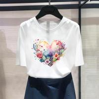 Love Heart Trend 90S เสื้อผ้าเสื้อยืดผู้หญิงลำลองลายดอกไม้น่ารักเสื้อยืดลายกราฟิกรุ่นพื้นฐานเสื้อยืดแขนสั้น