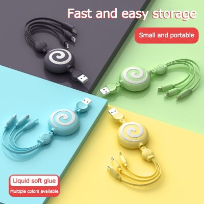 Retractable 3 in 1 Type C Micro USB 8 Pin Cable for iPhone Charger Cable 100cm 3A 3in1 Fast Charge USB C Cable for Huawei Xiaomi Cables  Converters