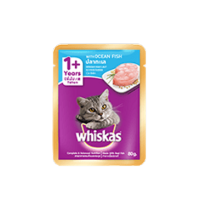 WHISKAS® Cat Food Wet Pouch Ocean Fish วิสกัส®อาหารแมวชนิดเปียก แบบเพาช์ ปลาทะเล 80กรัม 12 ซอง