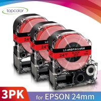 【Prime deal】 3PK สีอ่อน24มม. สีดำบนสีแดงเทปฉลาก Epson ที่รองรับคิงจิมเครื่องพิมพ์ฉลากยาว1 "8ม. สำหรับเครื่องพิมพ์ฉลาก Epson 900